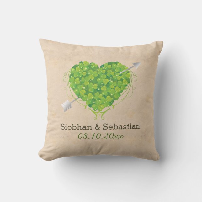 Irish Wedding Shamrock Heart Throw Pillow (Front)