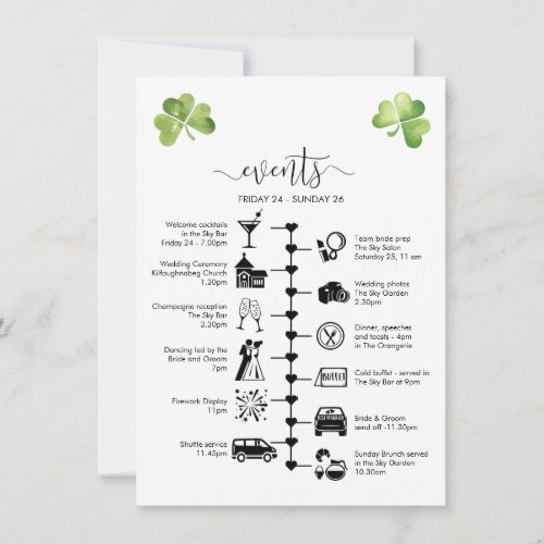 Irish Wedding Timeline Guest Itinerary  Advice Card