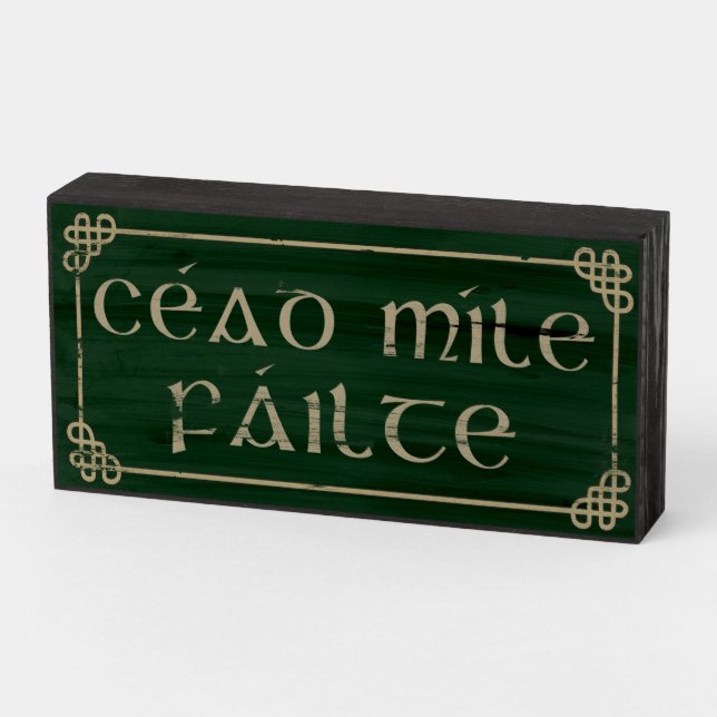 Irish Welcome Sign, Cead Mile Failte , Irish decor Wooden Box Sign (Angled Horizontal)