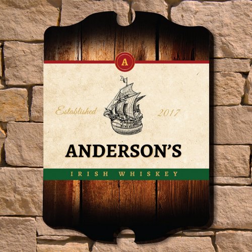 Irish Whiskey Clipper Ship Engraved Bar Sign