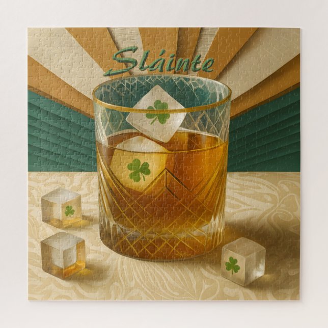 Irish Whiskey Tumbler Shamrock Ice "Sláinte!" Jigsaw Puzzle (Vertical)