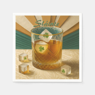 Irish Whiskey Tumbler Shamrock Ice "Sláinte!" Napkins
