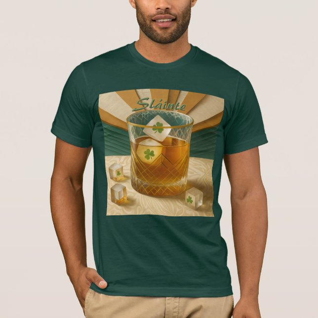 Irish Whiskey Tumbler Shamrock Ice "Sláinte!" T-Shirt (Front)