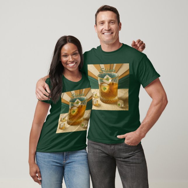 Irish Whiskey Tumbler Shamrock Ice "Sláinte!" T-Shirt (Unisex)
