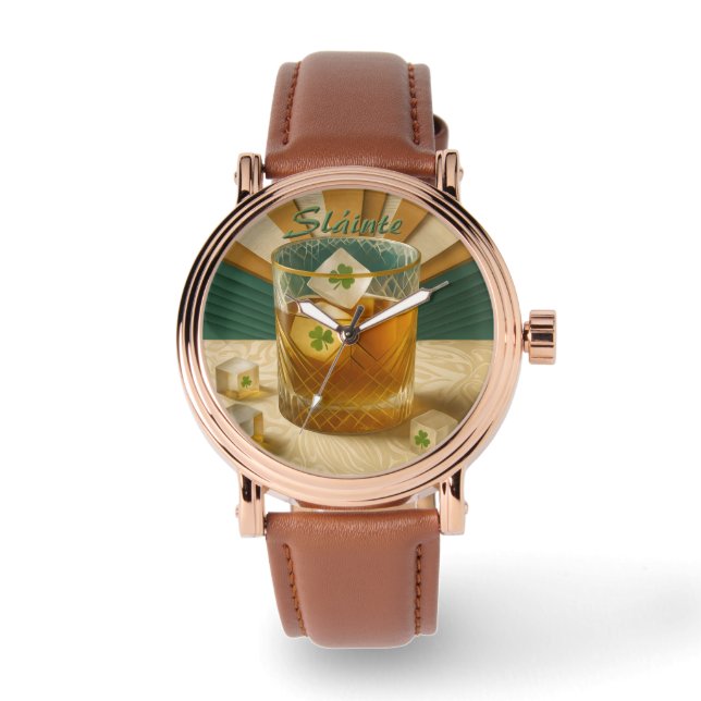 Irish Whiskey Tumbler Shamrock Ice "Sláinte!" Watch (Front)