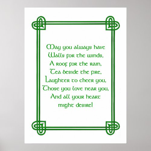 Irish wishes with Celtic design print or poster