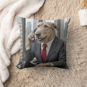 Irish Wolfhound Businessman In an Office Throw Pillow
