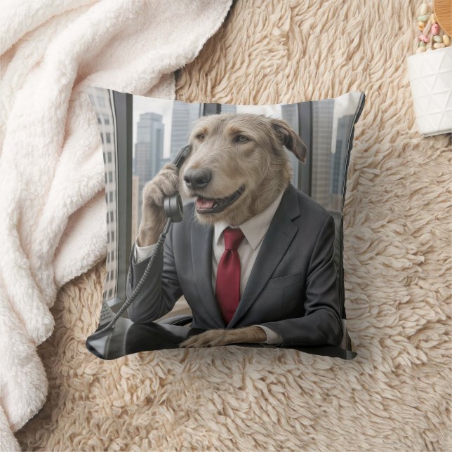 Irish Wolfhound Businessman In an Office Throw Pillow (Blanket)
