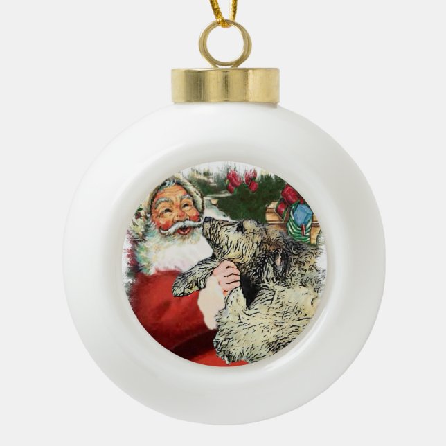 Irish Wolfhound Christmas Ceramic Ball Christmas Ornament (Front)