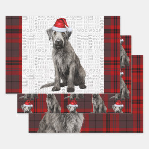 Irish Wolfhound Christmas Dog Red Holiday Plaid Wrapping Paper Sheets