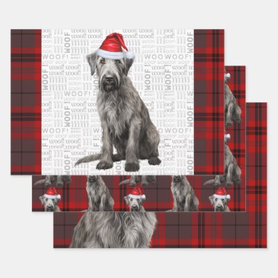 Irish Wolfhound Christmas Dog Red Holiday Plaid Wrapping Paper Sheets