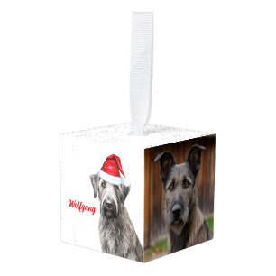 Irish Wolfhound Christmas Dog Two Photo Holiday Cube Ornament