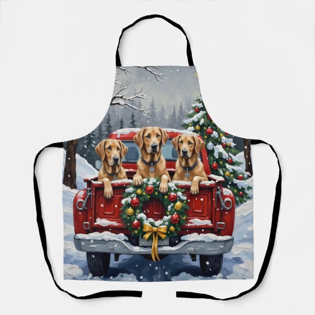 Irish Wolfhound Christmas Red Truck Holiday Gift Apron (Front)