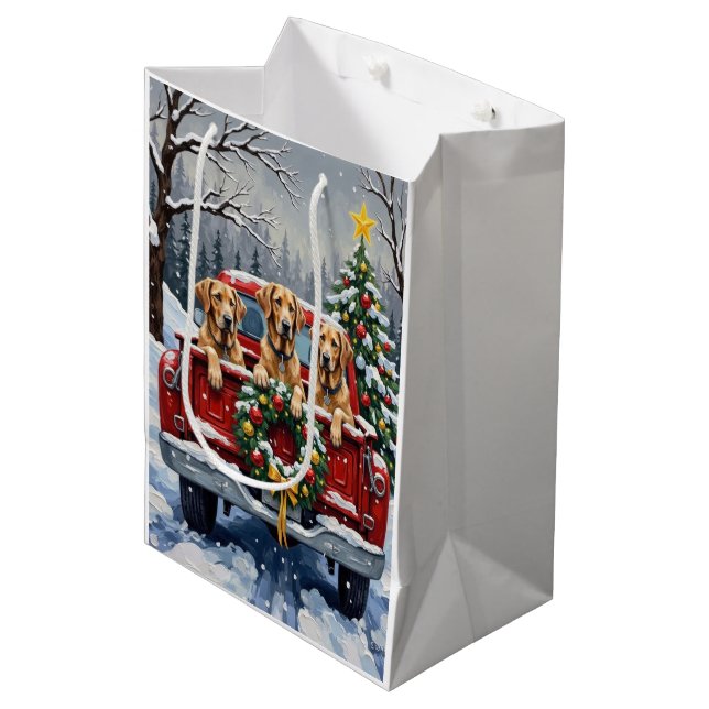 Irish Wolfhound Christmas Red Truck Holiday Gift Medium Gift Bag (Front Angled)