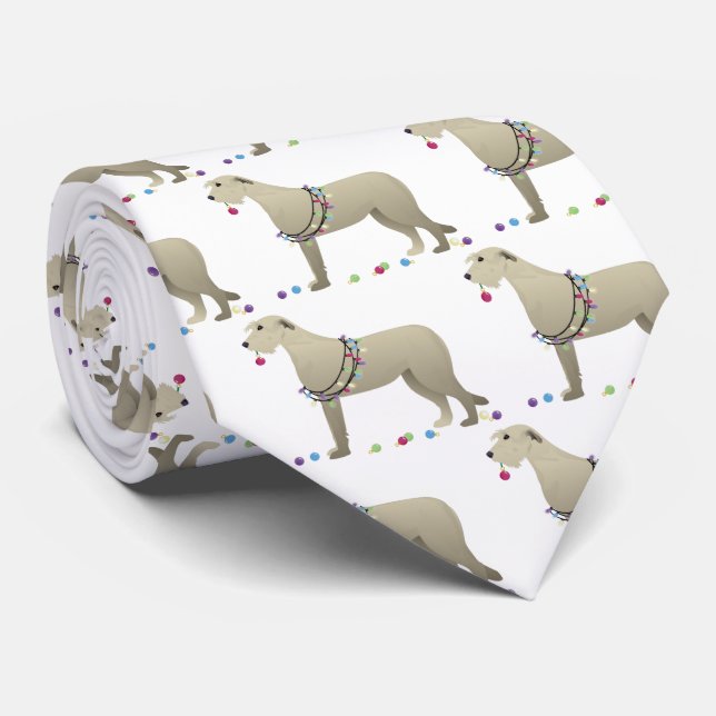 Irish Wolfhound Dog Breed Silhouette Christmas Tie (Rolled)
