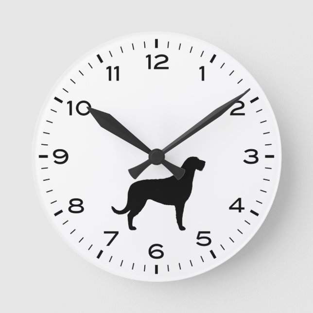 Irish Wolfhound Dog Breed Silhouette Round Clock (Front)