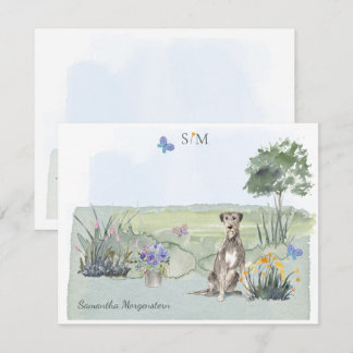 Irish Wolfhound Dog Butterfly Monogram and Name  Note Card