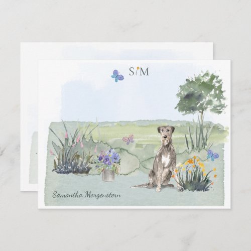Irish Wolfhound Dog Butterfly Monogram and Name  Note Card