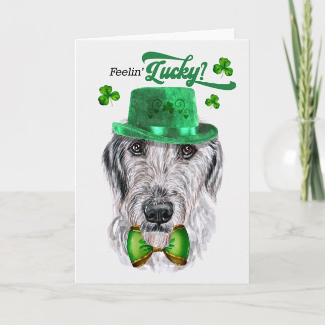 Irish Wolfhound Dog Feelin' Lucky St Patrick's Day Holiday Card (Front)