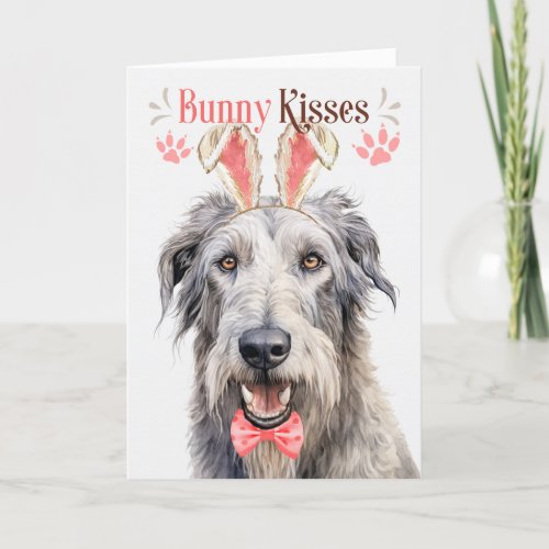 Irish Wolfhound Dog in Bunny Ears for Easter Holiday Card