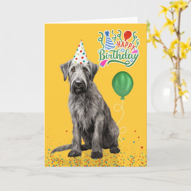 Irish Wolfhound Dog Party Hat Yellow Birthday Card (Yellow Flower)
