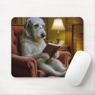 Irish Wolfhound Dog Reading a Book Mouse Pad