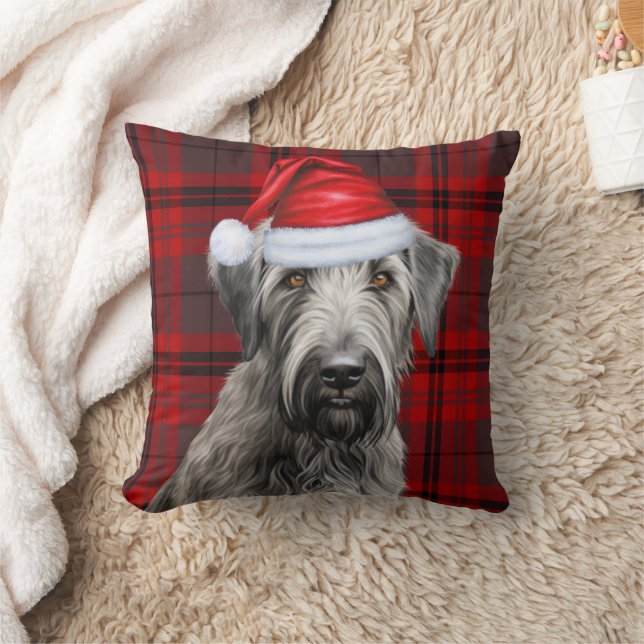 Irish Wolfhound Dog Red Plaid Christmas Holiday Throw Pillow (Blanket)