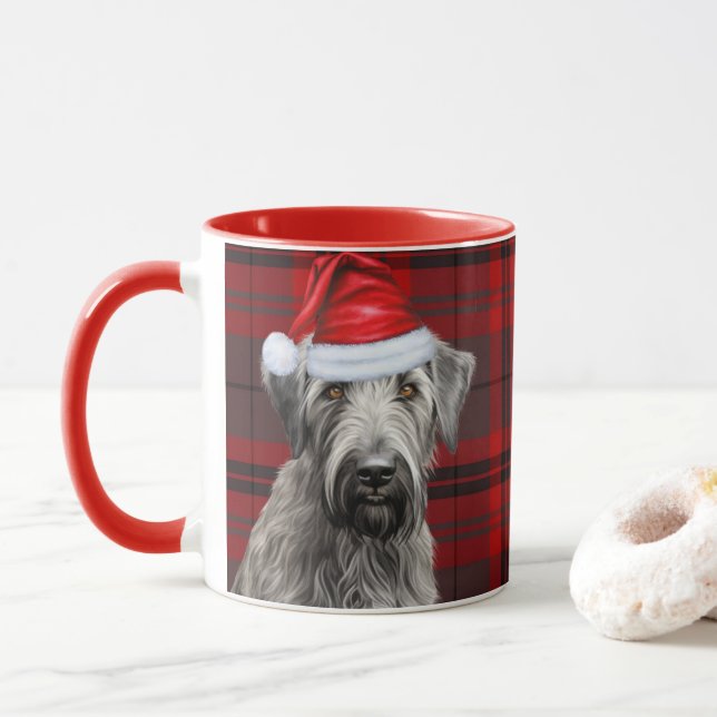 Irish Wolfhound Dog Red Plaid Christmas Mug (With Donut)