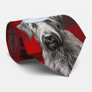 Irish Wolfhound Dog Red Plaid Christmas Neck Tie