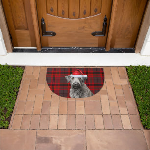 Irish Wolfhound Dog Red Seasonal Plaid Holiday Doormat