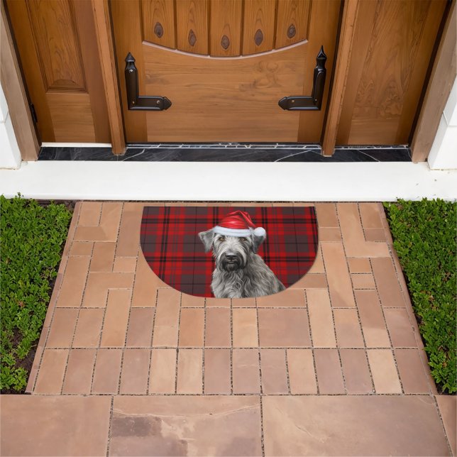 Irish Wolfhound Dog Red Seasonal Plaid Holiday Doormat (Outdoor)