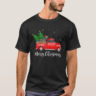 Irish Wolfhound Dog Riding Red Truck Christmas T-Shirt