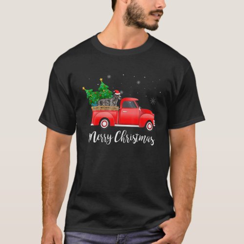 Irish Wolfhound Dog Riding Red Truck Christmas T_Shirt