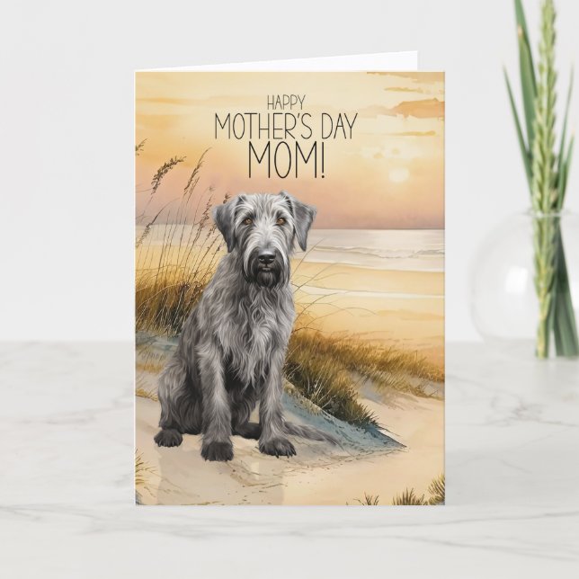 Irish Wolfhound Dog Sunset Beach Mother's Day Holiday Card (Front)