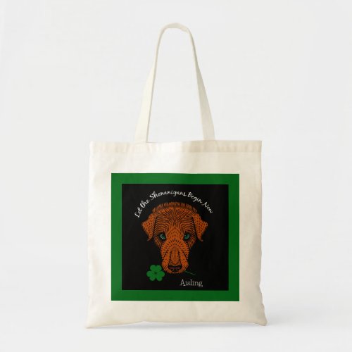Irish Wolfhound Dog with Shamrock and Your Name Tote Bag