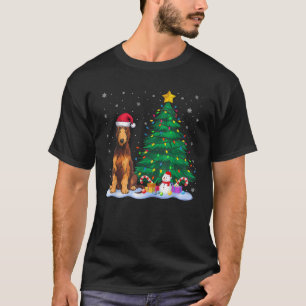 Irish Wolfhound Dog Xmas Tree Lights Reindeer Hat  T-Shirt