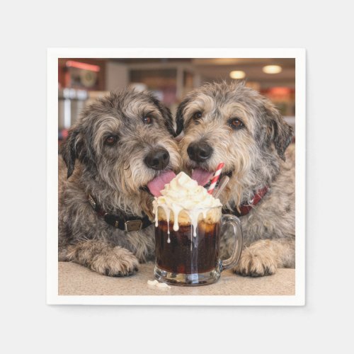 Irish Wolfhound Dogs Enjoying a Root Beer Float Napkins