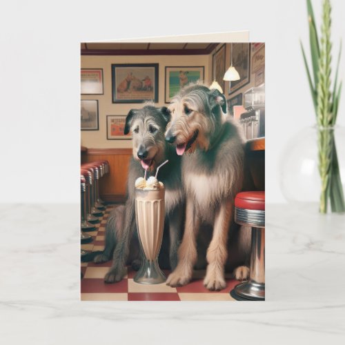 Irish Wolfhound Dogs In Retro Diner Card