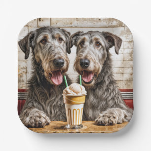 Irish Wolfhound Dogs Sharing a Milkshake Paper Plates