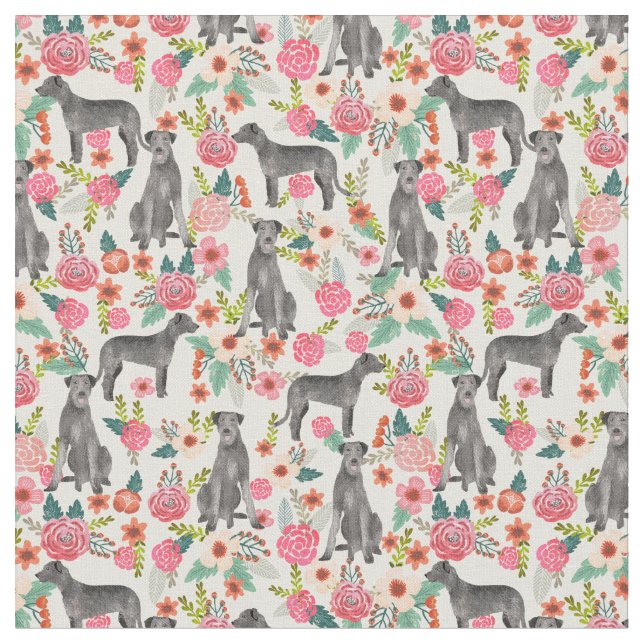 Irish Wolfhound floral fabric cream (Close Up)