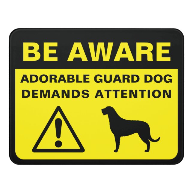 Irish Wolfhound Funny Guard Dog Warning Door Sign (Contemporary Front)