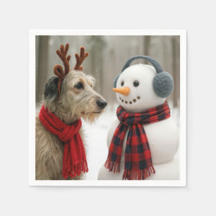 Irish Wolfhound Gazing at a Cute Snowman Napkins