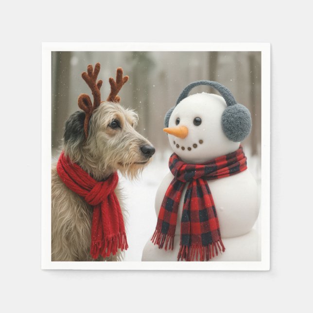 Irish Wolfhound Gazing at a Cute Snowman Napkins (Front)