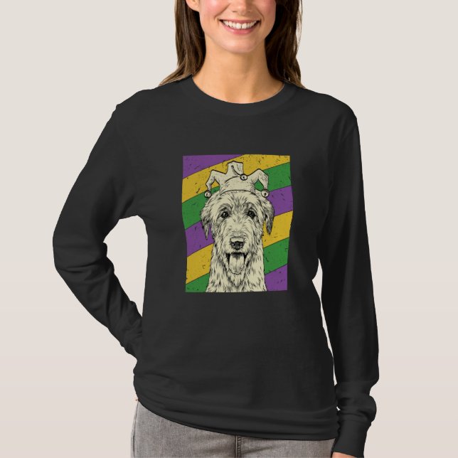 Irish Wolfhound Jester Mardi Gras Dog Mom or Dad T-Shirt (Front)