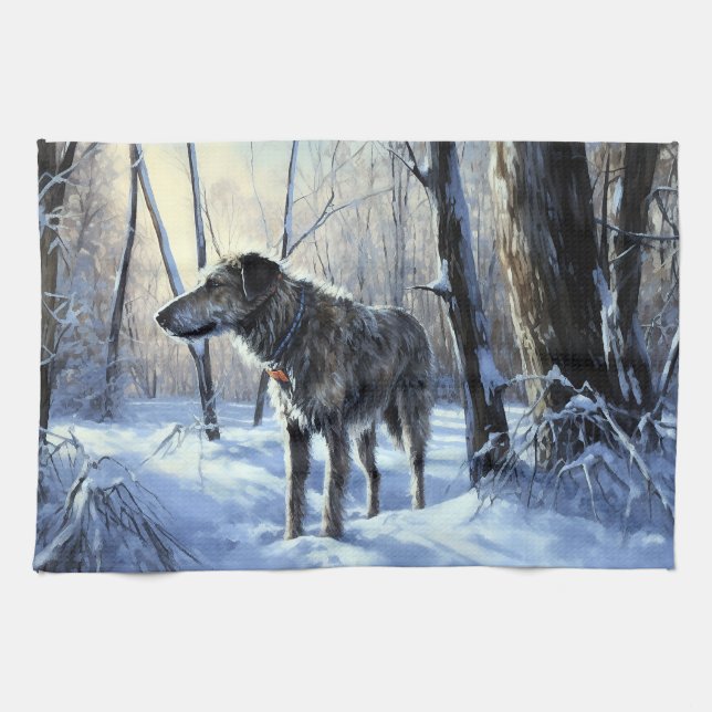 Irish Wolfhound  Let It Snow Christmas Kitchen Towel (Horizontal)