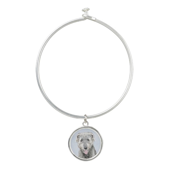 Irish Wolfhound Painting - Cute Original Dog Art Bangle Bracelet (Front)