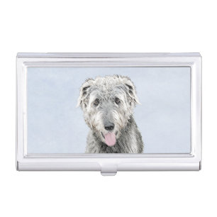 Irish Wolfhound Painting - Cute Original Dog Art Business Card Case