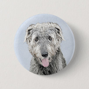 Irish Wolfhound Painting - Cute Original Dog Art Button