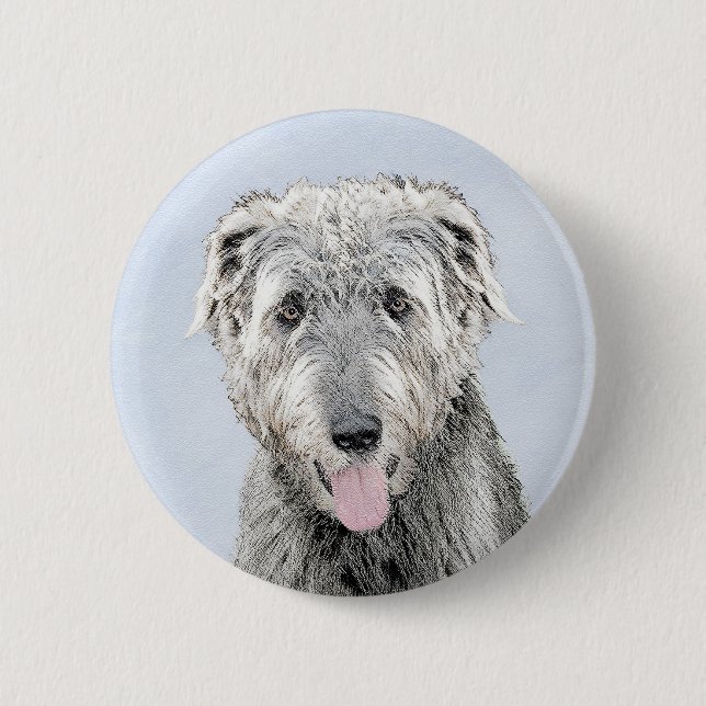 Irish Wolfhound Painting - Cute Original Dog Art Button (Front)