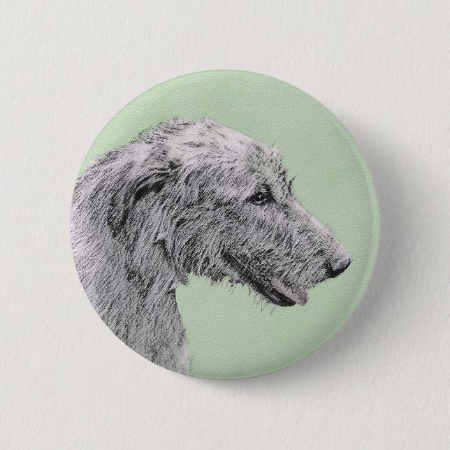 Irish Wolfhound Painting - Cute Original Dog Art Button (Front)